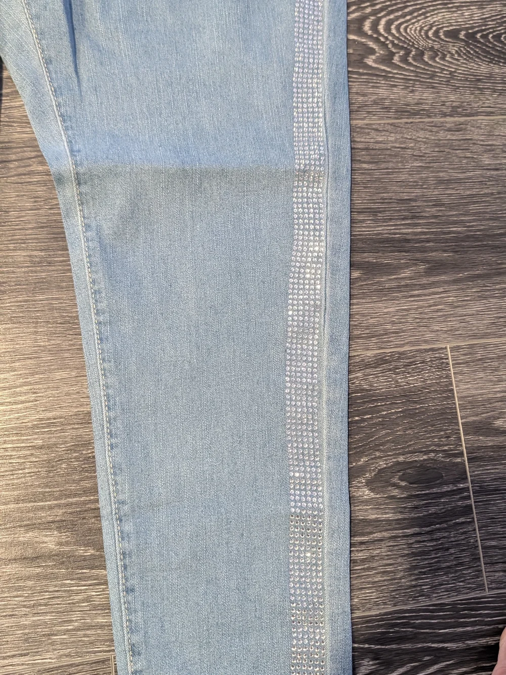 SHEIN Light Blue Skinny Jeans with Rhinestone Side Stripes